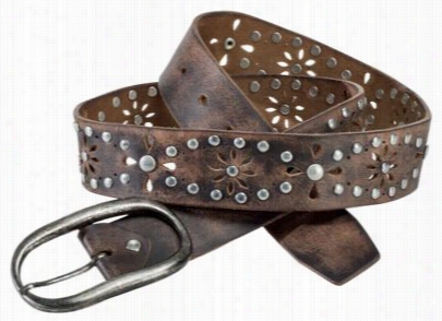 Natural Rfelections Floral Cutput Studded Belt For Ladies - Brown - M