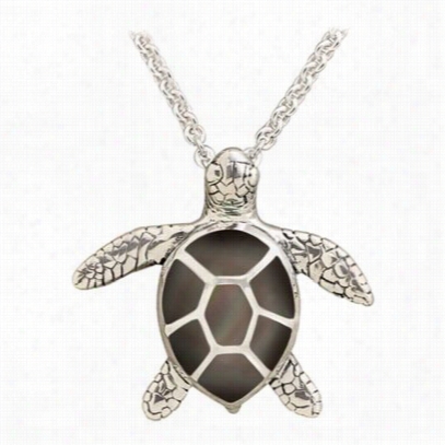 Kabana Jewelry Sterling S Ilver 18' Necklace Through  Channel Inlay Turtle Pendan T - Black Mother Of Pearl