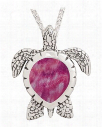 Kabana Jewerly Sterling Silver 20' Neckpace  With Large Turtle Pendant - Spiny Oyster Purple