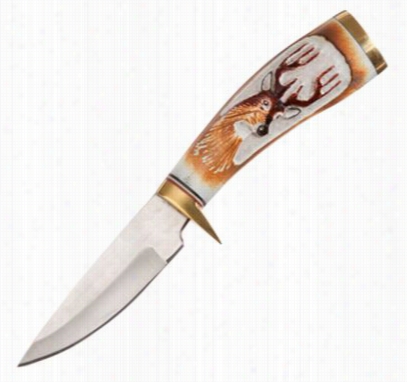 Ken Richardson Custom Haand-etched Drop Ppoint Knife - Carved Deer