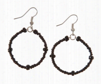 Small Sand Beaded Hoop Earrings - Black