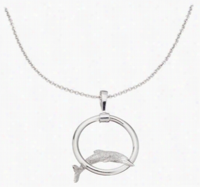 Kabana Jewelry 18' Sterling Silver Necklace Wih Small Pave Dolphin Throubh Hoop Pendant