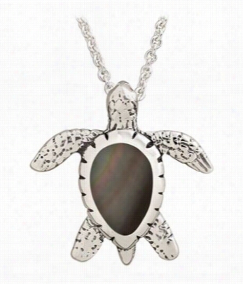 Kabana Jewelry Sterling Silvrr 20' Necklace With Small Turtle Pendant - Black Mother Ofpearl