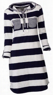 Natural Reflections Striped Knit Dress For Ladies - Peacoat/snow White Stripe - L