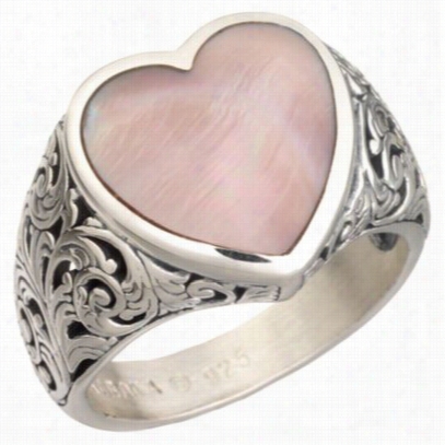 Kabna Jewely Sterling  Silver Filigree Hear Ring - Pink Mother Of Pearl - 5.5