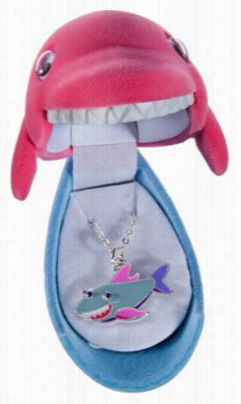 Shark Pendant Necklace In A Velour Shark Keepsake Box