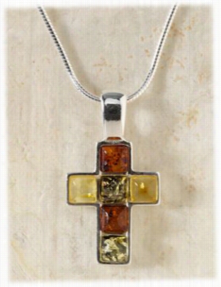 Vessel Baltic  Amber Multi-colored Crosss 18' Necklace