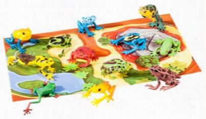 Wild Republc Nature Tube Of Frog Figurinees Wiith Playmat