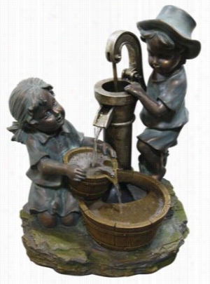 Alpine Boy And Girl Fetching Water Floor Fountain