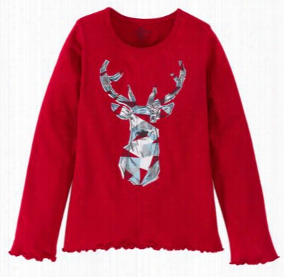 Lettuce Edge Deer T-shirt For Toddlers Or Girls - Red - 10