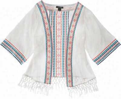 Natural Reflections Embroidered Open Front Cardigan For Ladies - Pristine - Xl