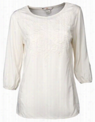 Bob Timberlake Embroidered 3/4-sleeve Top For Ladies - Antique White - L