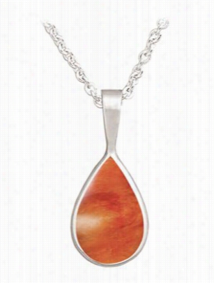 Kabana Jewelry Stering Silver 18'  Necklace With Teardrop Pndant - Spiny Oyster Orange