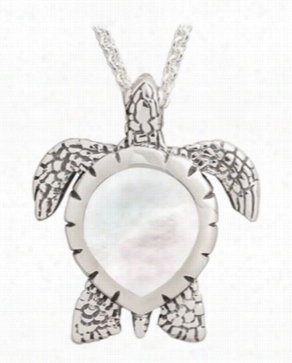 Kabanaj Ewelry Sterlign Silver 20' Necklace By The Side Of Large Turtle Pendant - White Mother Of Pearl