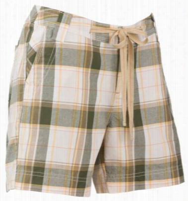 Natural Reflectionns Drawstring Twill Shorts For Ladies - Olive Plaid - 10