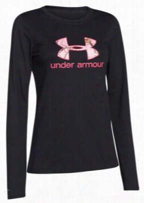 Under Admour Camo Logo T-shirt For Ladies - Black/reltree Ap Colors Pink - S