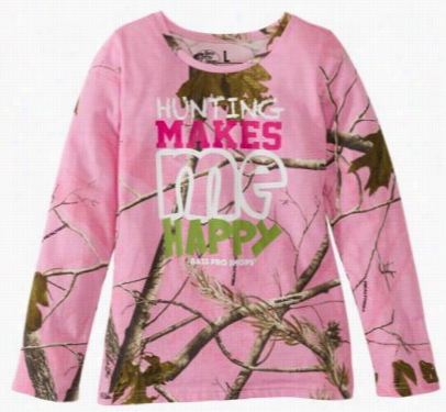 Hunting Makes Me Happy Pink Cao T-shirt For Girls - Realtree Ap Colors Pink - L