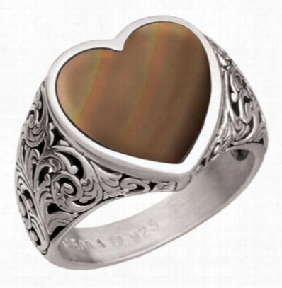 Kabana Jewelry Sterling Silver Filgree Heart Ring - Bronze Mother Of Pearl  - 5