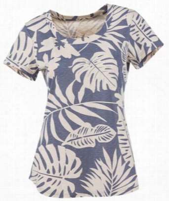 Natural Reflectikns Large Palm Print Top For Ladies - Folkstone Gray - M