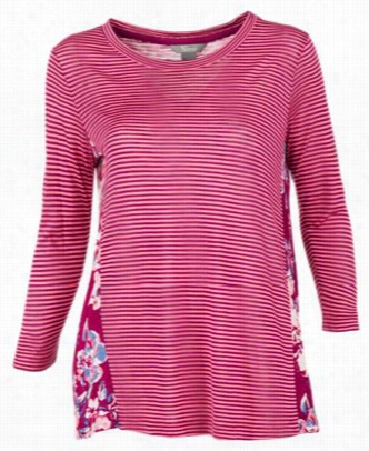 Natural Reflections Mixed Print 3/4-sleeve Top For Ladies - Purple Portion - L