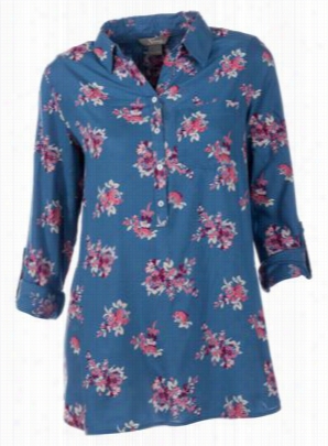 Natural Rsflections Printed Henley Tunic For Ladies - Copen Blue Print - L