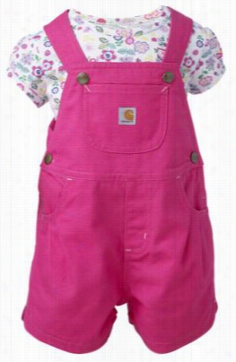 Carhartt Bodysuit And Canvas Shortalls Set For Baby Girls - Fandango Pink - 3 Months