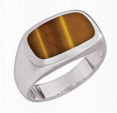 Kabana Jewelry Sterling Silver Adam Rectangular Ring For Men - Tiger Eye - 9