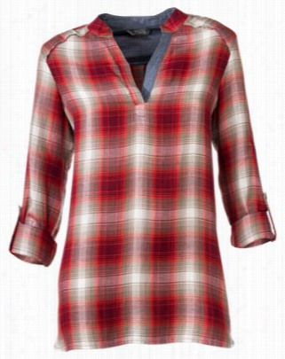 Natural Reflections Plaid Woven Pullover For Ladies - Cabernet Plaid - S