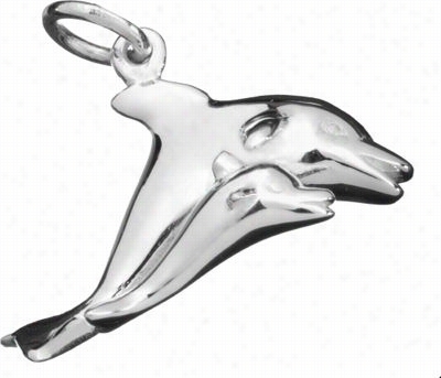 Ster Ling Silver Mother/baby Dolphin Pendant - Horizontal