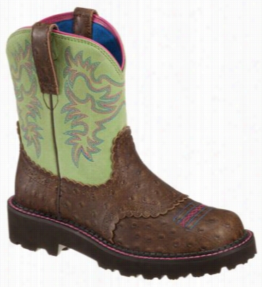 Ariat Fatbaby 9' Wesyern Boots For Ladies - Distressed Ostrich Printlime - 6m