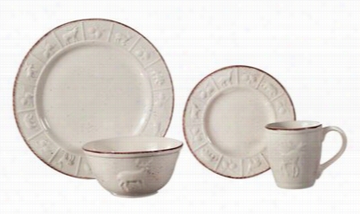 Wilderness Collecction Embossed Stoneware 16 -piece Dinnerware Set - Cream