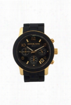 Mk5101 Chronograph Runway Gold-tone Stainless Steel And Black Polyurethane Brace