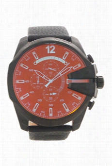 Dz4323 Chronographmega Chief Iridescent Crystal Black Leather Strap Watch
