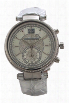 Mk2443 Chronograph Sawyer Metallic Silver Croc-embo Ssed Leather Strap Watch