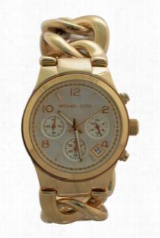 Mk3131 Chronograph Runway Twist Gold Ion Plated Stainless Steel Bracelet  Keep Guard