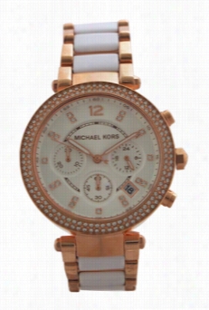 Mk5774 Chrono Raph Parker White Acetate And Rose Gold-toe Stainless Steel Watch