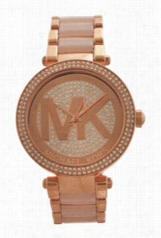 Mk6176 Parker Blush Acetate And Rose Gold-tone Stainless Steel Bracelet  Watch