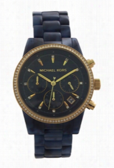 Mk6278 Chrono Graph Ritz Navy Tortoise-look Acette Brac Elet Watch