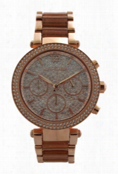 Mk6285 Chronograph Parker Rose Gold-tone Stinless Steel &am;p Rose  Glitter Watch