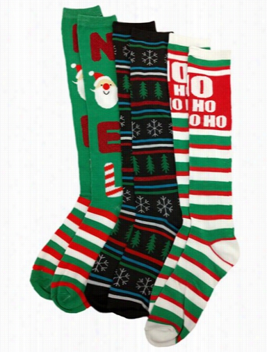 Assorted Holiday And Christmas Crew Calf-high Socks (3 Pack)