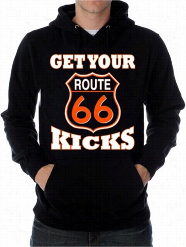 Biker Sweatshirts - &quot;get Your Kicks Route 66&quot; Biker Hood Ie