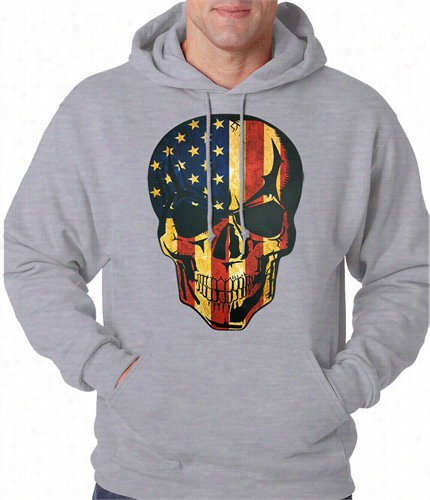 Distressed American Flag Skull Adult Hodie