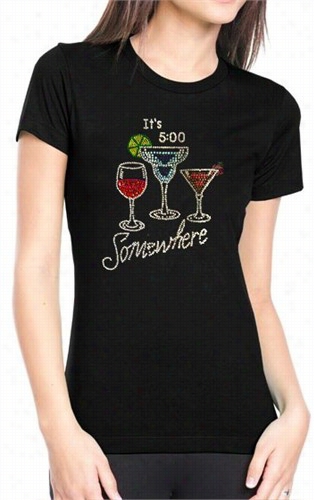 It's 5 O'clock Somewhere Rhinestone Girls T-shirt (black)