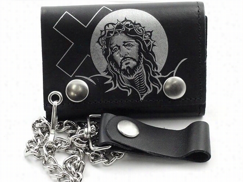 Jesus With Cro Ss Genuine Leather Chain Wallet