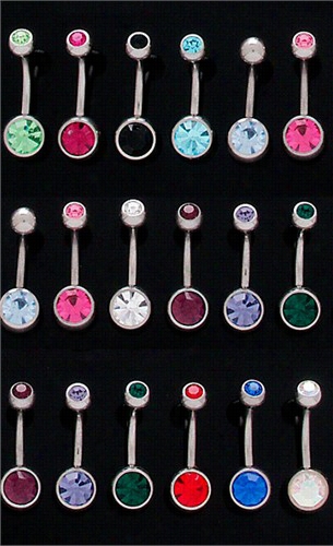 Navel Body Jewelry -6  Pack Of Double Gem B Elly Rings (assorted Colors)