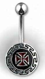 Navel Body Jewelry - Navel Ring W / Red Iron Cross