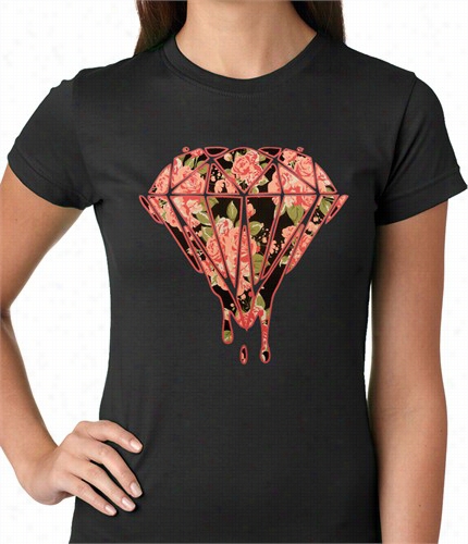 Pink Roses Dripping Diamond Ladies T-shir T