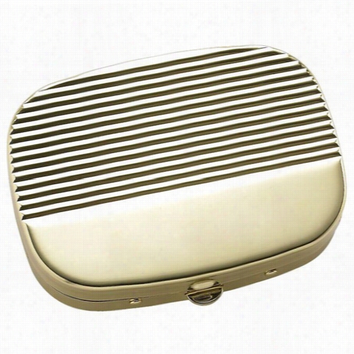 Shinny Gold Ribbed Cover With 3 Comparmtent Piill Box & Mirror