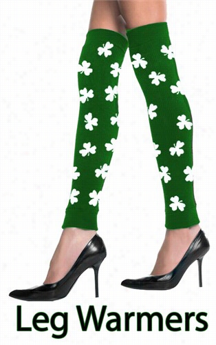 St. Patrick?s Day All Ovver Shamrocks Leg Warmers (green With White Shamrocks)