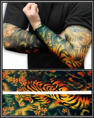 Tattoo Slee Ves - Tiger And Lotus Tempporary Tatttoo Sleeves (pair)